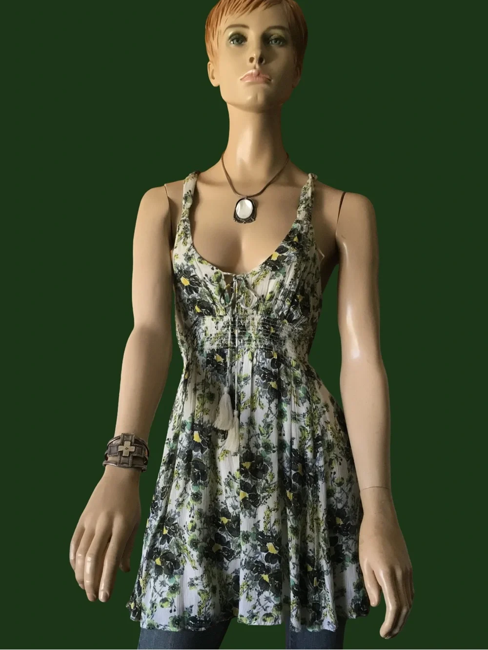FREE PEOPLE FLORAL DEEP V NECK TUNIC SUMMER DRESS $98